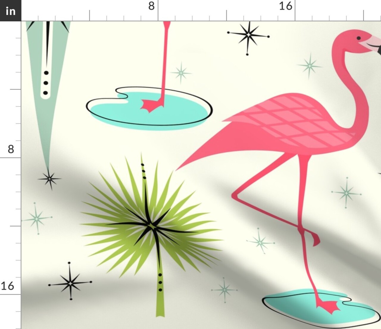 Atomic Flamingo Vintage Diamonds Retro Tropical Custom Printed Fabric by Spoonflower Various Fabrics by the Yard or Fat Quarter